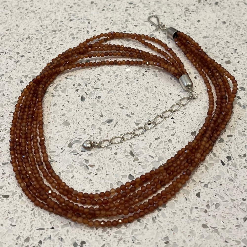 Jay King Hessonite Garnet 5 Strand Beaded Necklace. 18 inches with extender.
